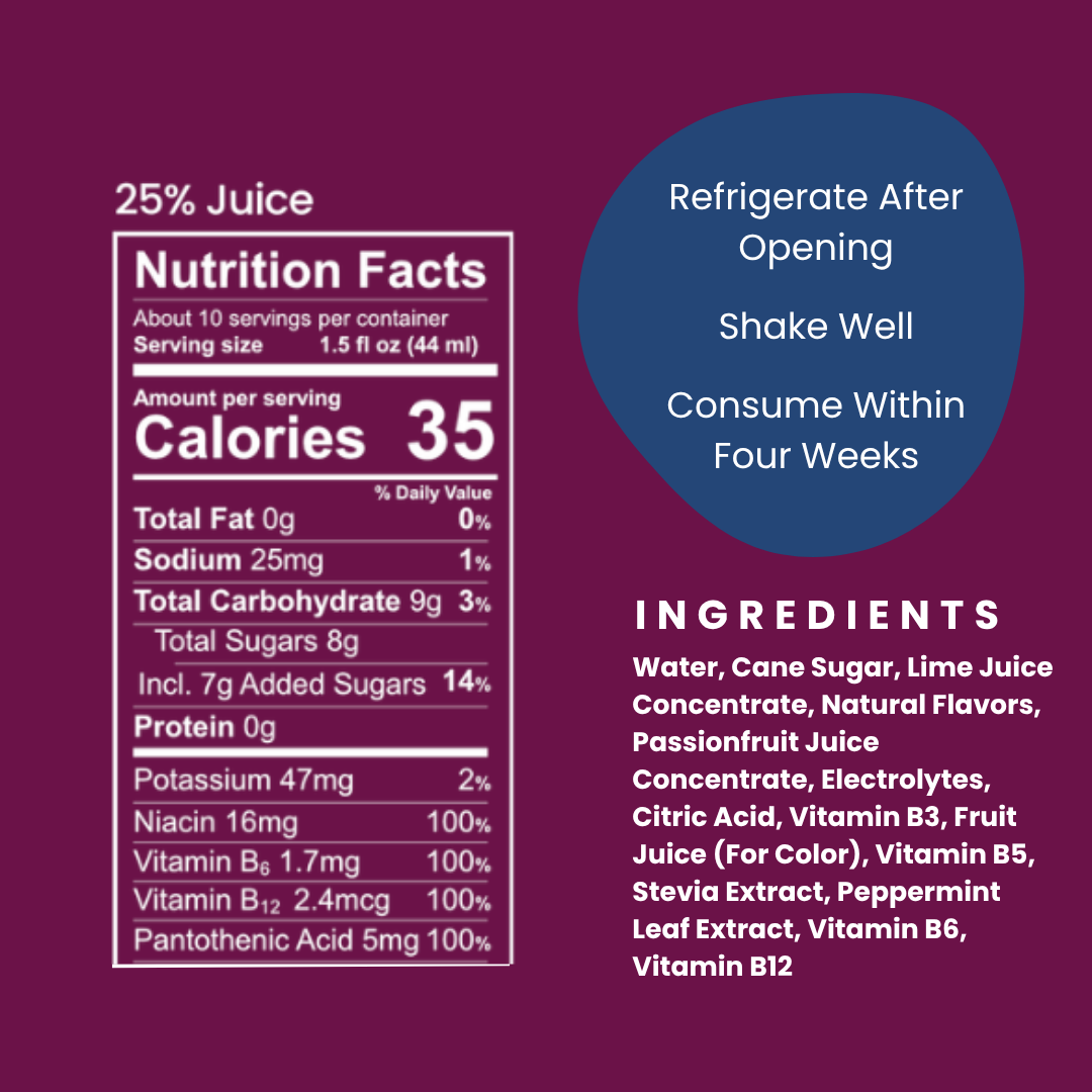 nutrition facts and ingredients label on a purple background